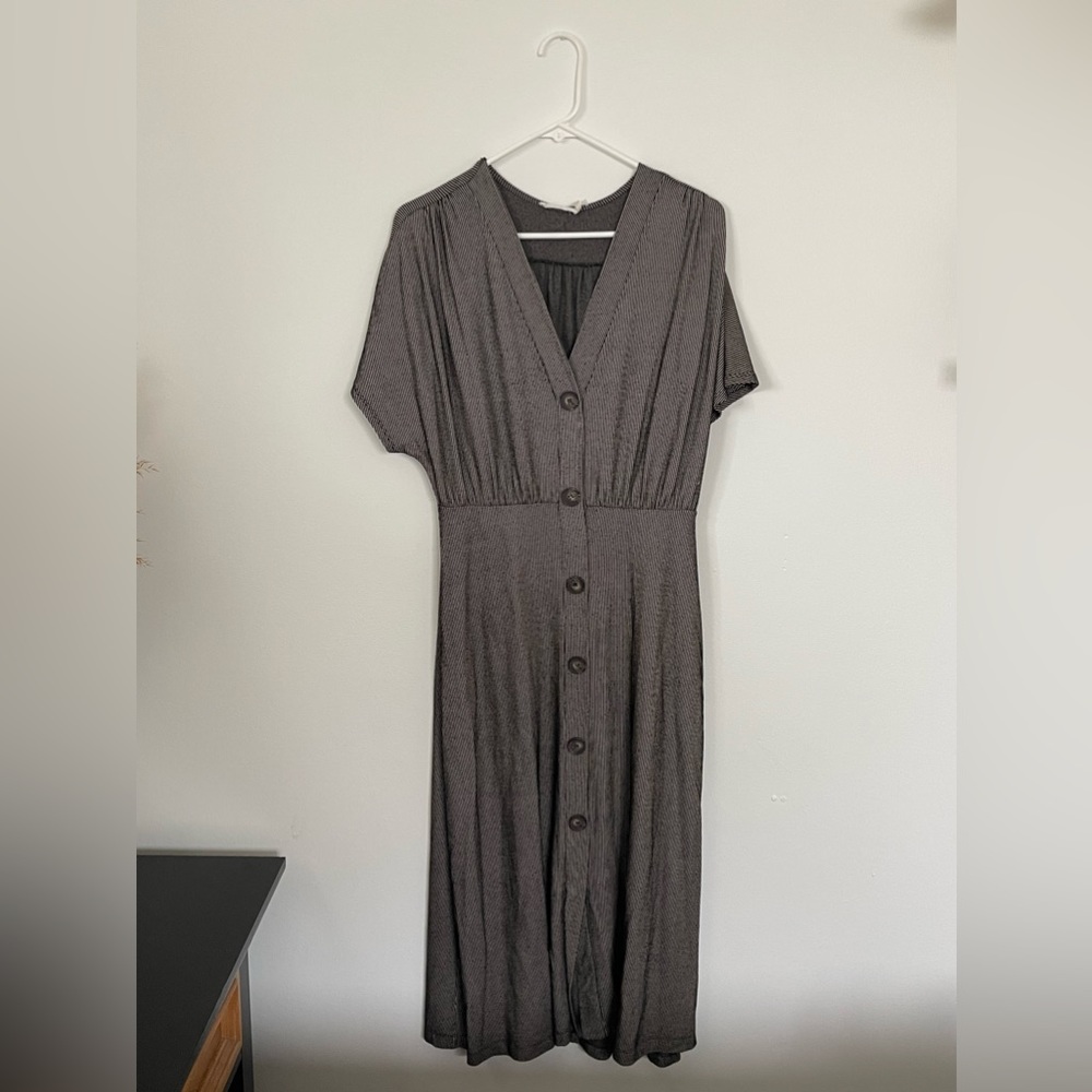 Black and white striped button down dress